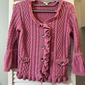 J. Jill Rose Pink Cable-Knit Ruffle Button Cardigan